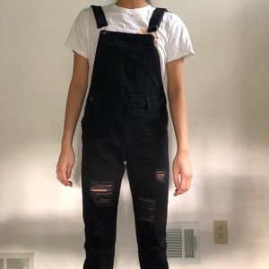 Black Distressed Overalls